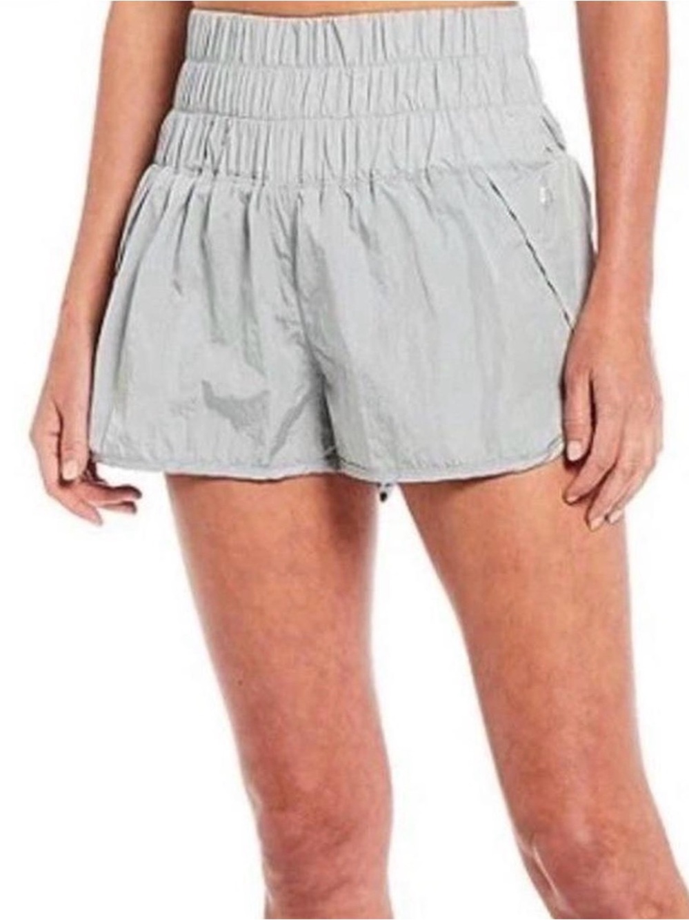 Free People Light Gray High-Waist Smocked Athletic Shorts